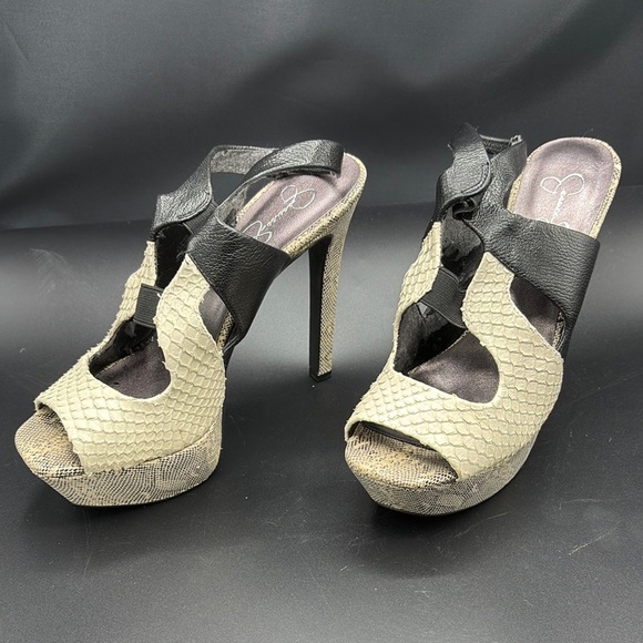 Jessica Simpson snake print Black and Cream Heels - Picture 1 of 7